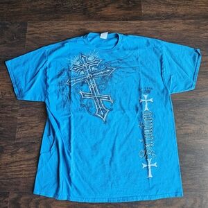 Y2K “Salvation” Affliction Style Shirt Men’s  Blue Cyber Grunge T-Shirt